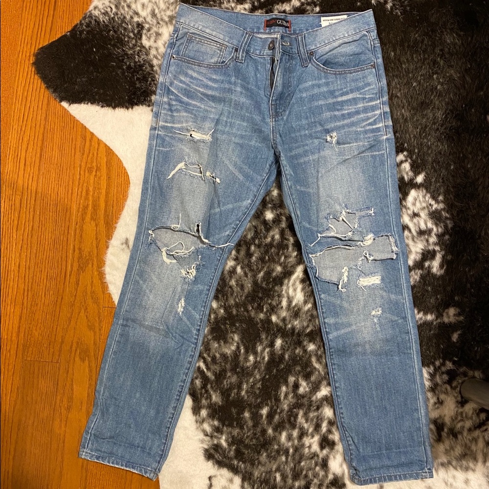 Guess Men’s Ripped Light Wash Slim Jeans 32/30